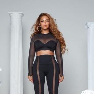 Adidas Ivy Park Long Sleeved Mesh Crop Top Black Size L